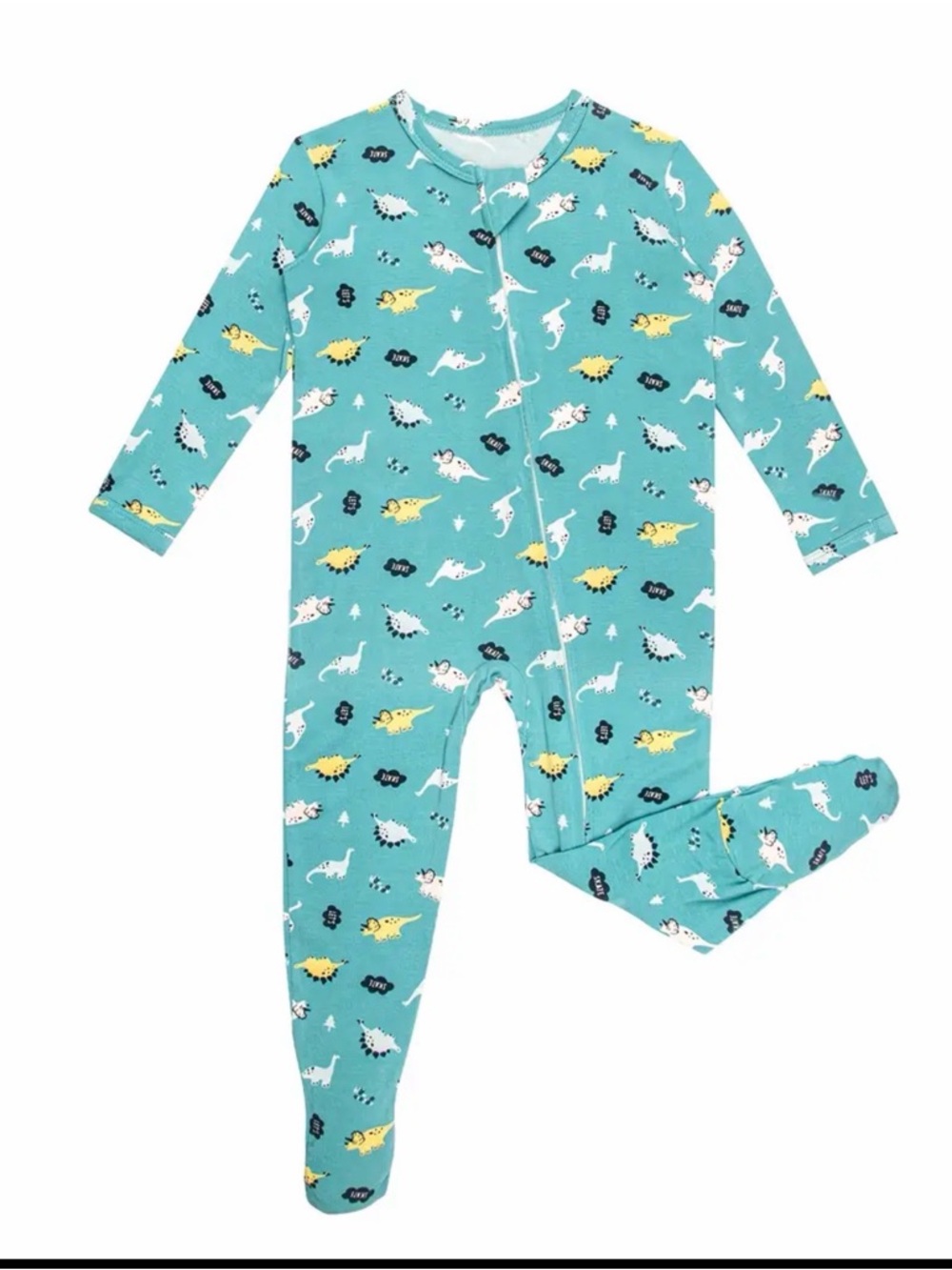 BAMBOO Teal Dino Print Footed One-Piece Pajamas
